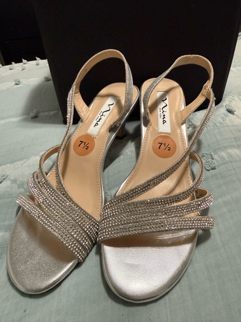 Nina Silver Glistening Rhinestone Slingback Heels